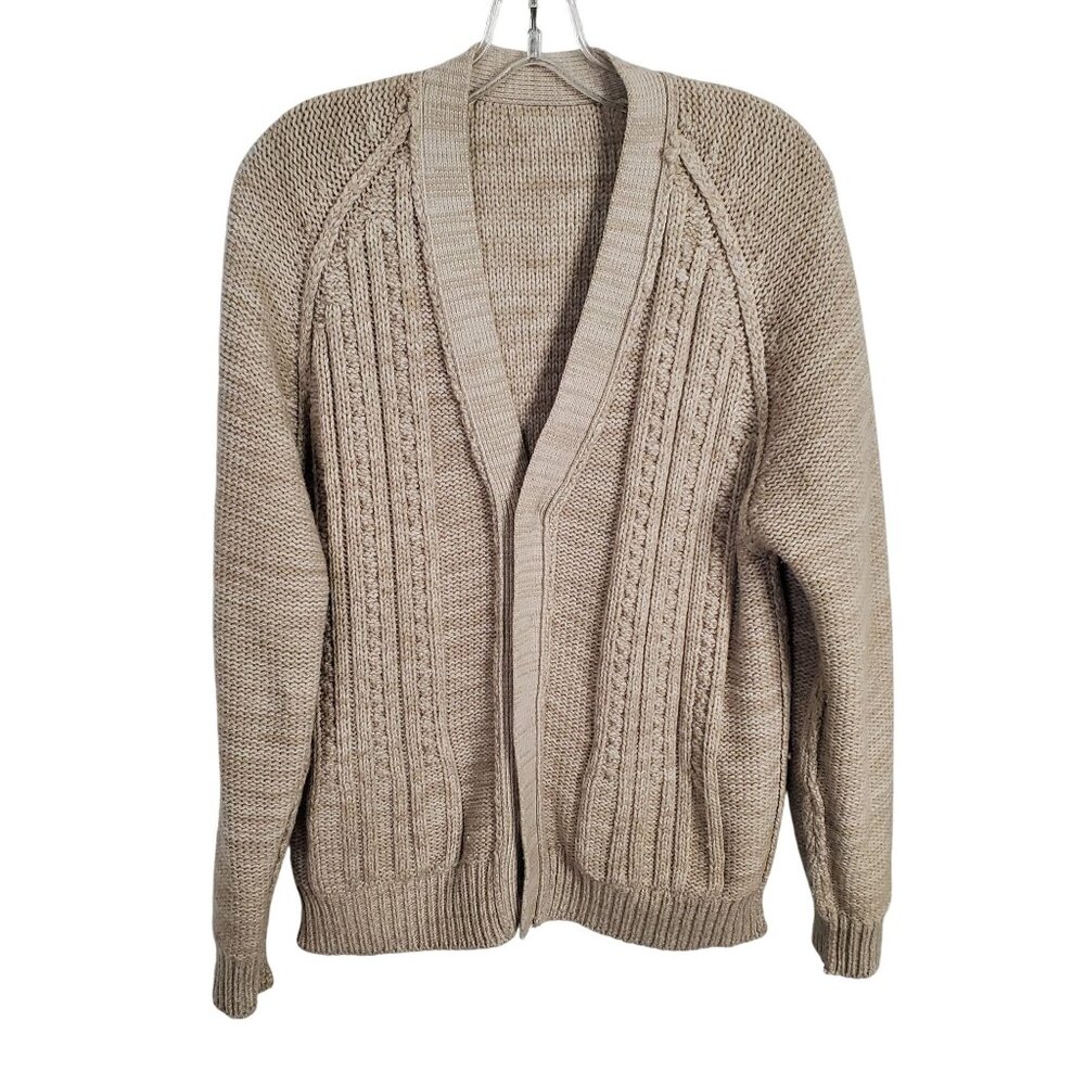 Vintage Career Club Size L Cardigan Grandpa Cable Knit Button Up V neck Pockets - Picture 8 of 9